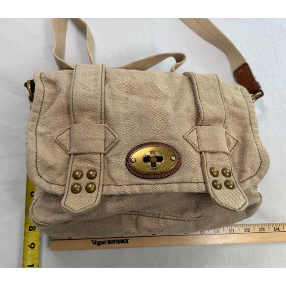 Fossil Long Live Vintage Khaki Canvas & Leather Crossbody Messenger‎ Bag Khaki - Picture 5 of 16